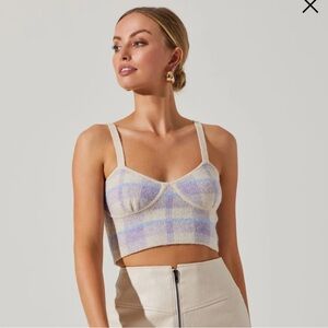 ASTR Plaid Knit Crop Top - Cream and Purple